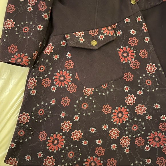 JOE BROWNS plus size purple floral flared funnel neck ruched cinch waist coat - Picture 6 of 11